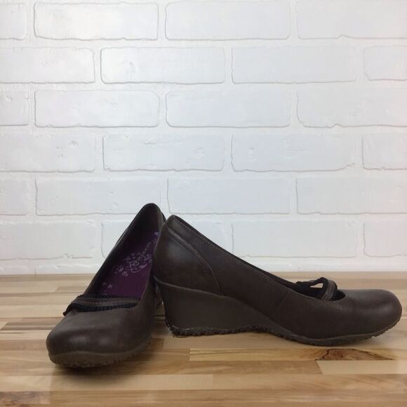 MERRELL brown wedges platform shoes pumps size 8.5 flower’s incrusted details - Picture 7 of 16